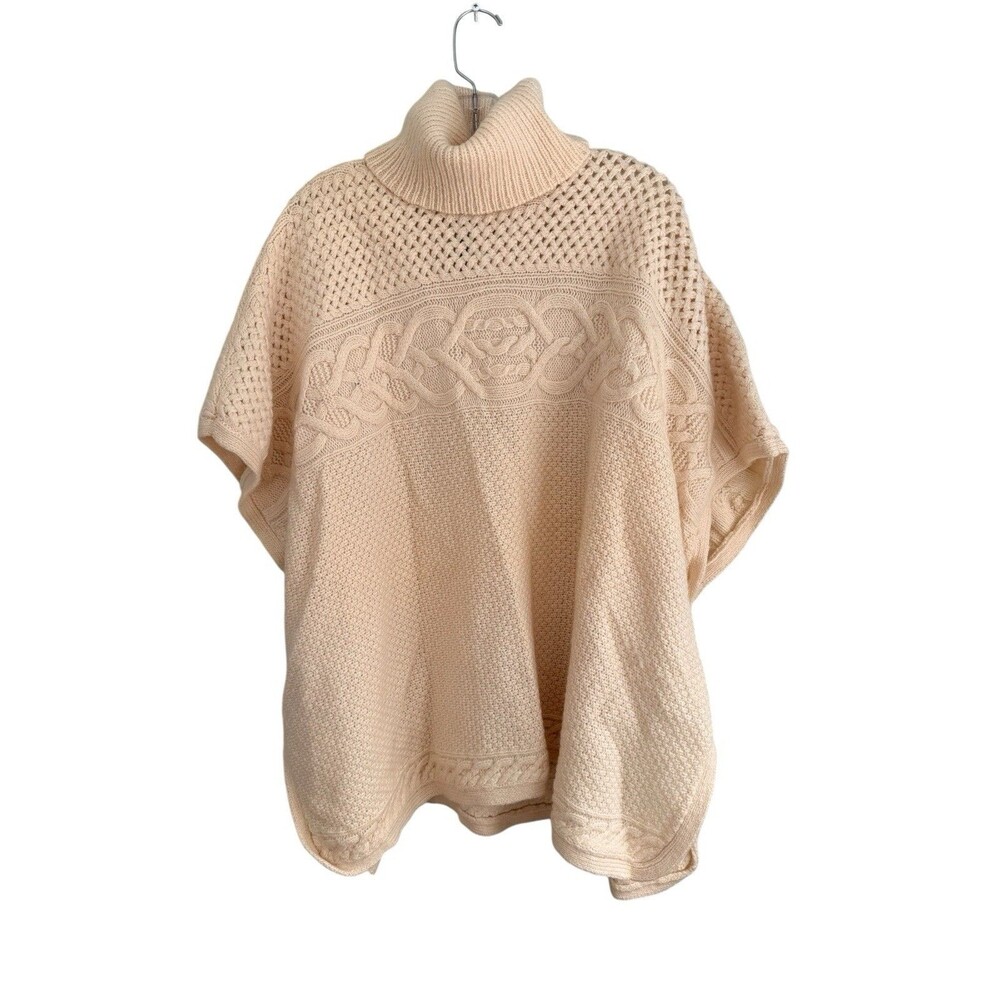 Lauren Ralph Lauren Cream Wool Alpaca Turtleneck Cable Knit Poncho Sweater XS/S